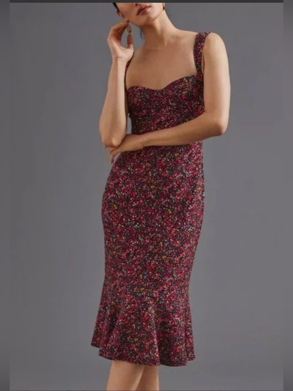 Hutch for Anthropologie Sweetheart Neckline Floral Midi Dress Size XS